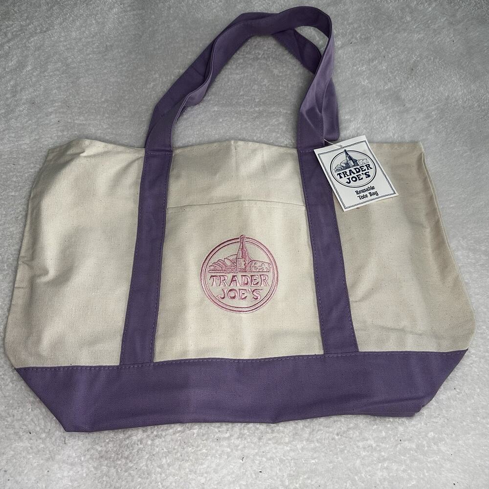 Trader Joe's Large Lavender Canvas Reusable Shopping Bag Tote - Brand New!